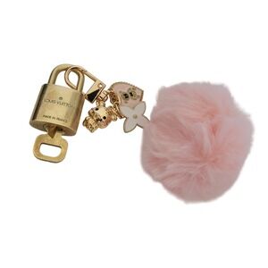 Louis Vuitton Brass Padlock 304 Pink Pom Pom Teddy Bear Bag Charm Keychain